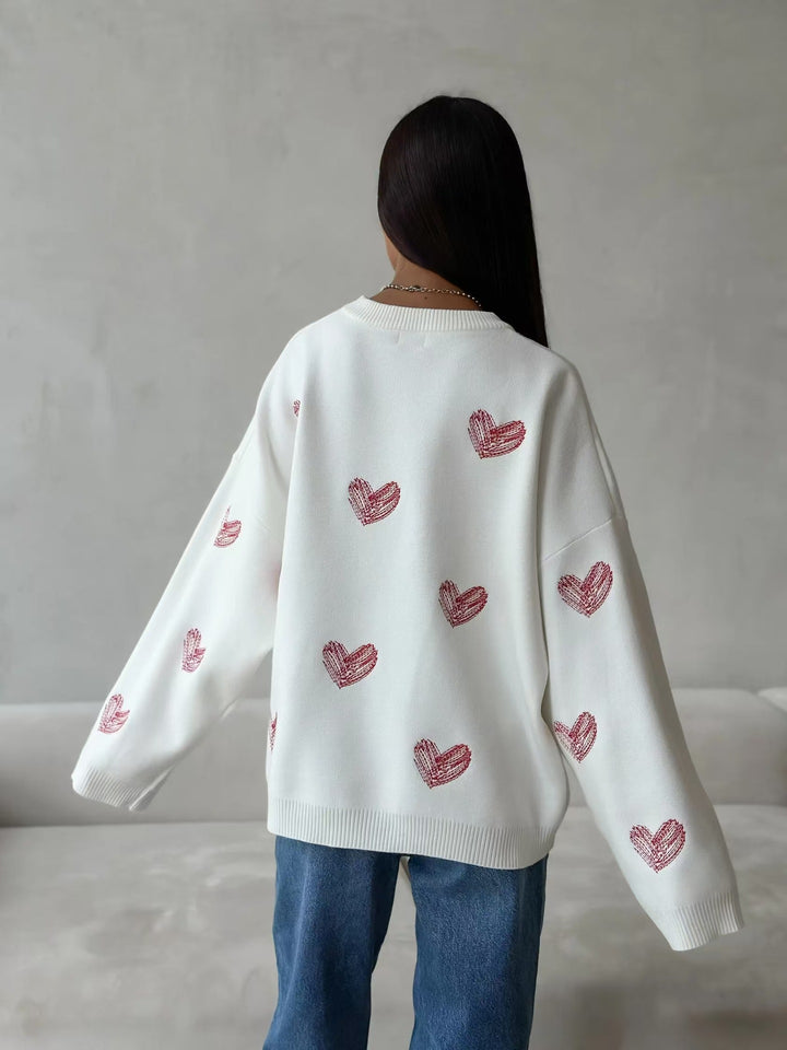 Maglione lavorato a maglia con cuore con scritta a mano