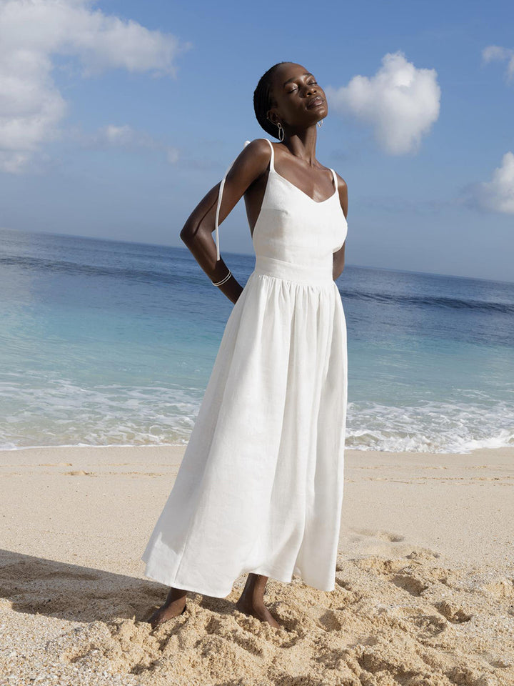 Strand Lässiges Urlaub Neckholder Rückenfreies Midikleid