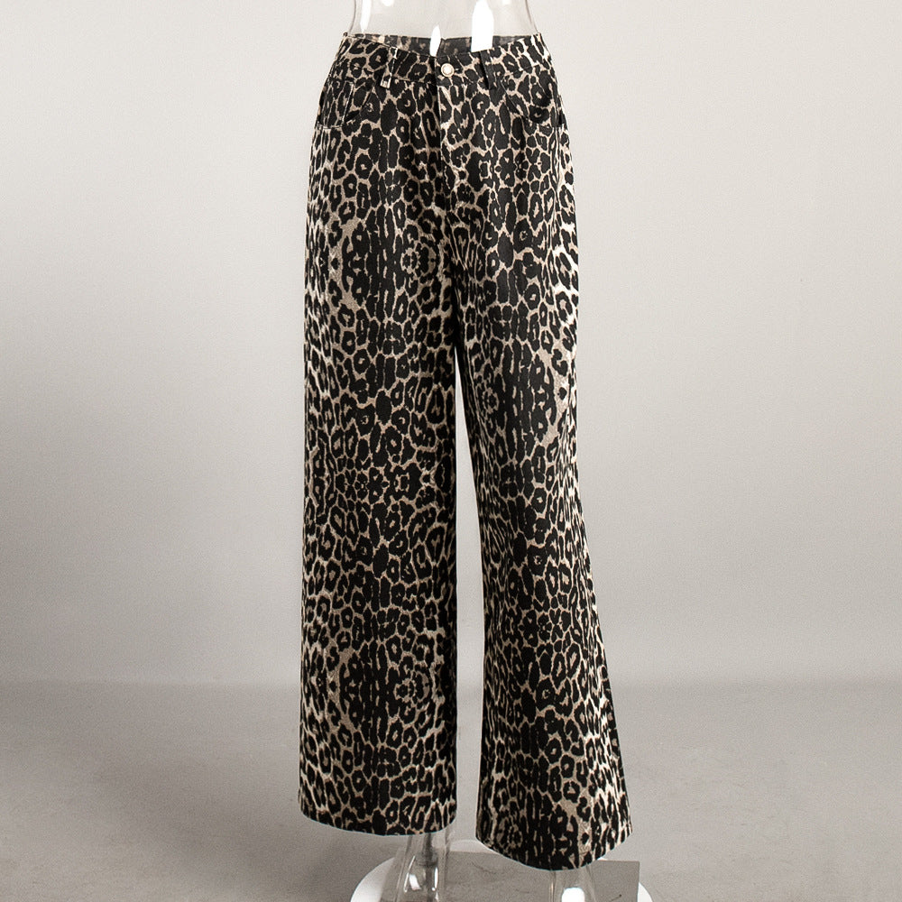 Pantalones anchos hasta el suelo con estampado de leopardo