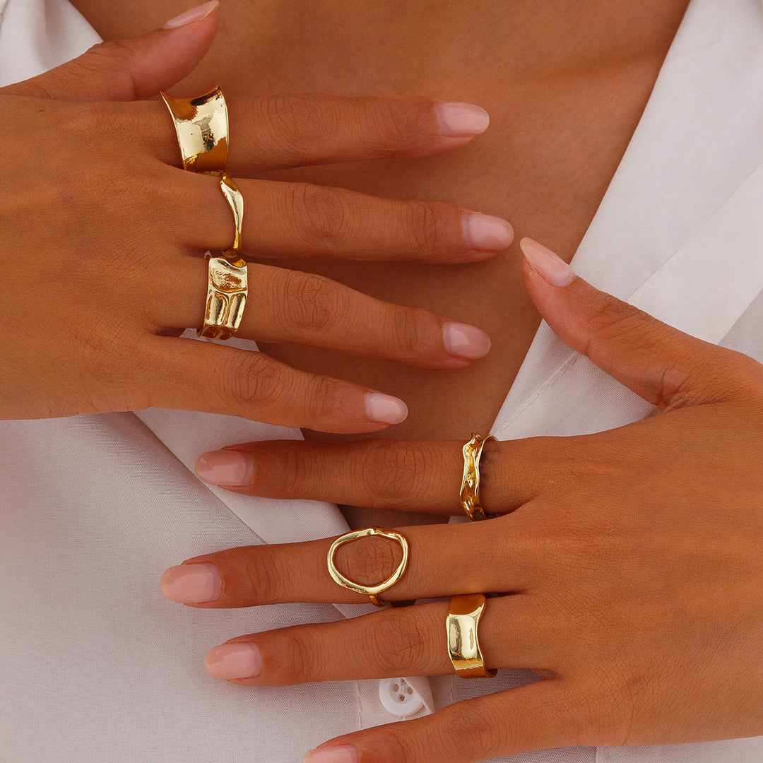 Irregular Adjustable Ring Set-Gold And Silver