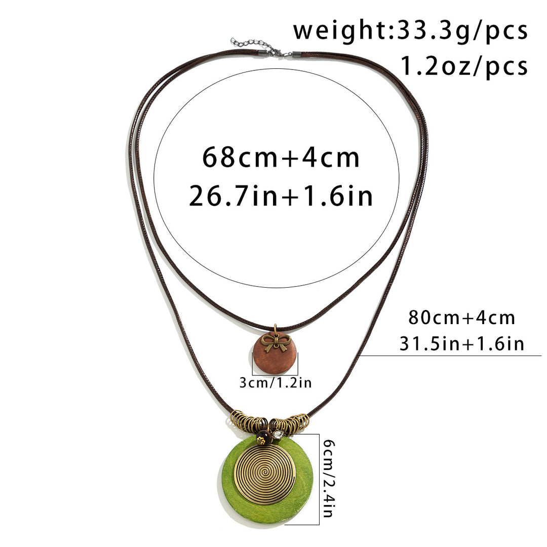 Wooden Disc Beaded Long Necklace