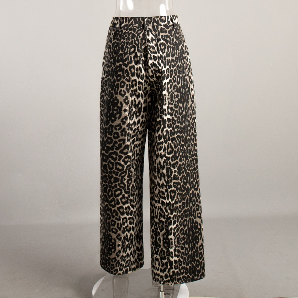 Pantalones anchos hasta el suelo con estampado de leopardo