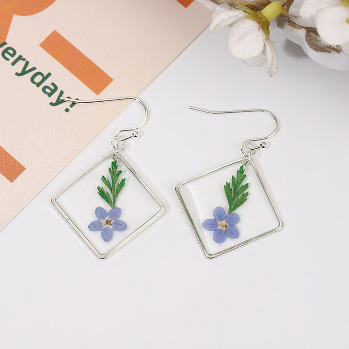 Geometric Drop Glue Dried Flower Eternal Flower Earrings