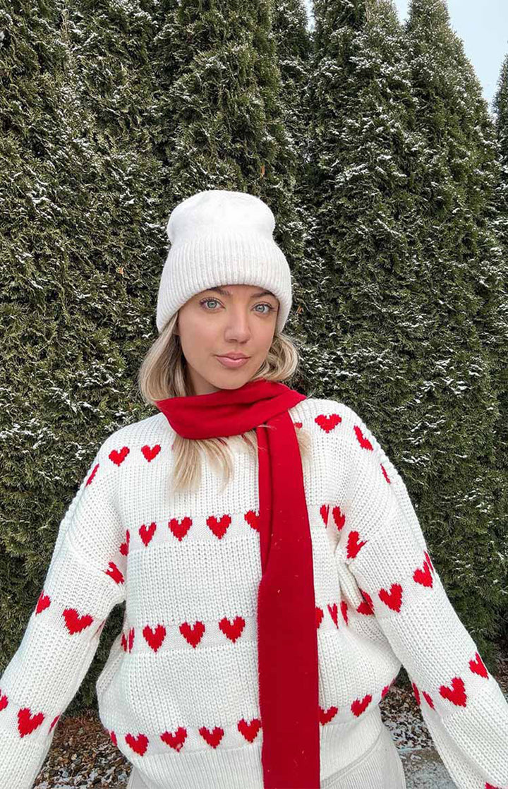 Lovey Red Heart Stripe Knitted Sweater