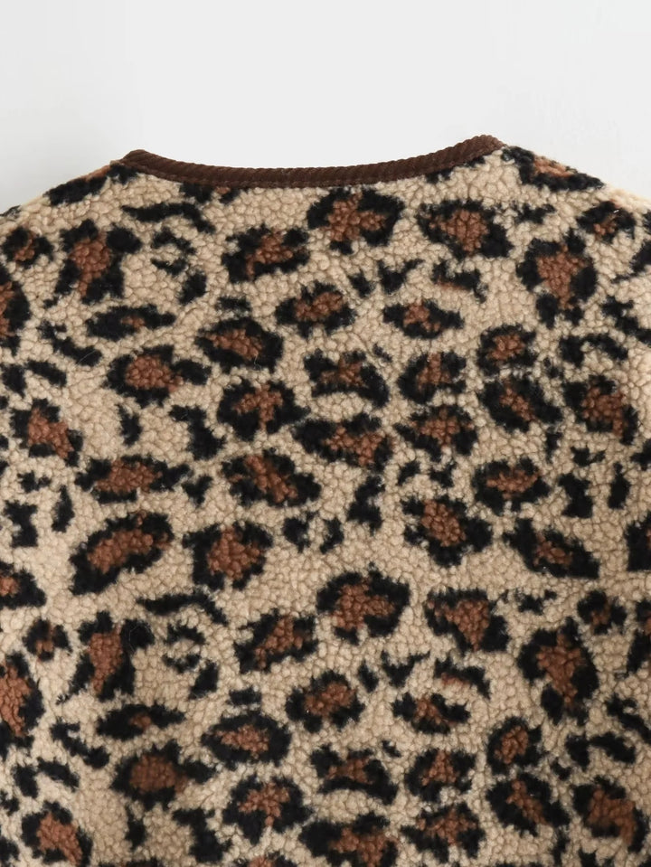 Corduroy Trims Leopard Print Jacket