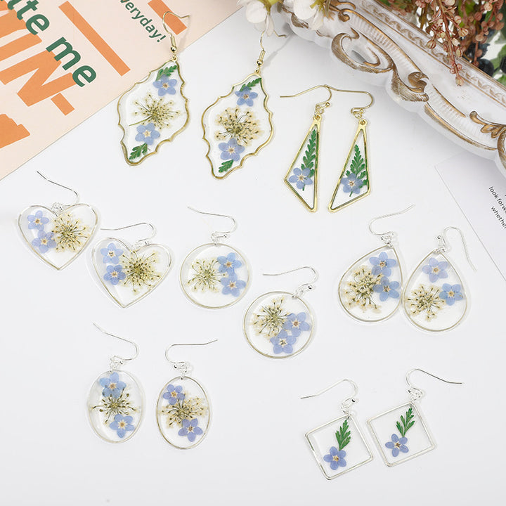 Geometric Drop Glue Dried Flower Eternal Flower Earrings