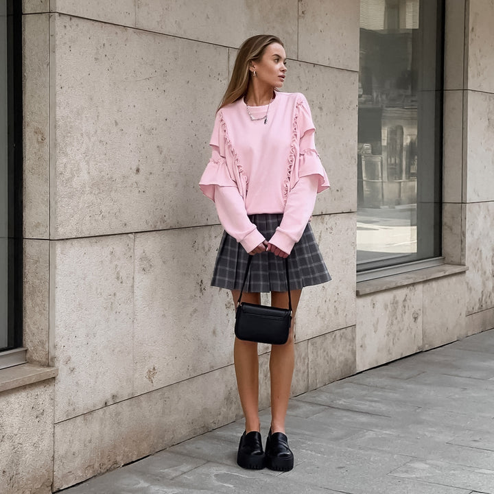 Pink Mood – Plissiertes Sweatshirt mit Rüschen