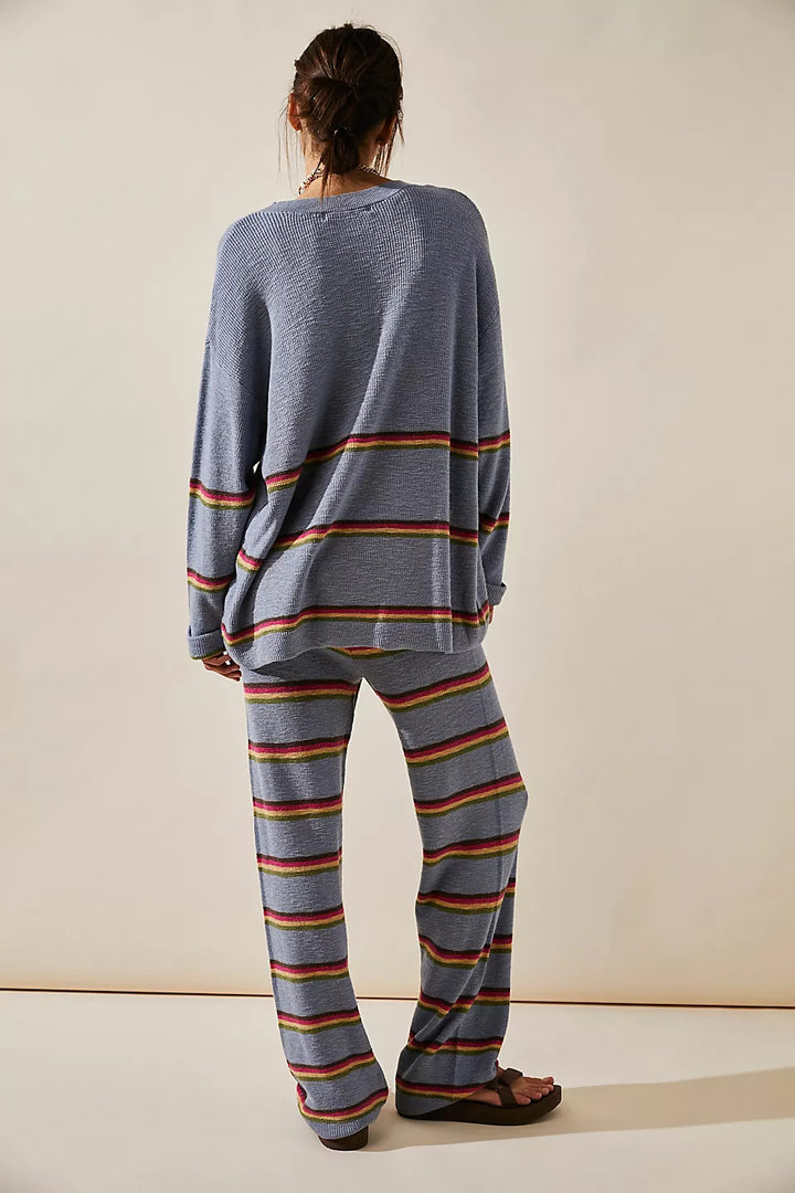 Striped Long-Sleeved Pants Knit Set