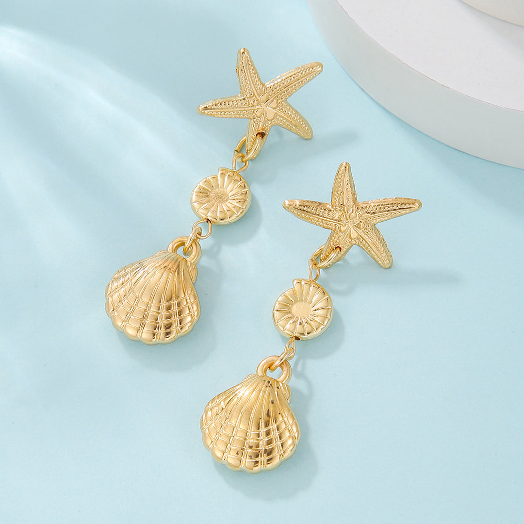 Pendientes de estrella de mar con perlas de concha estilo mar