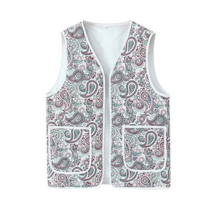 Vintage Patchwork Floral Print Quilted Pocket Waistcoat