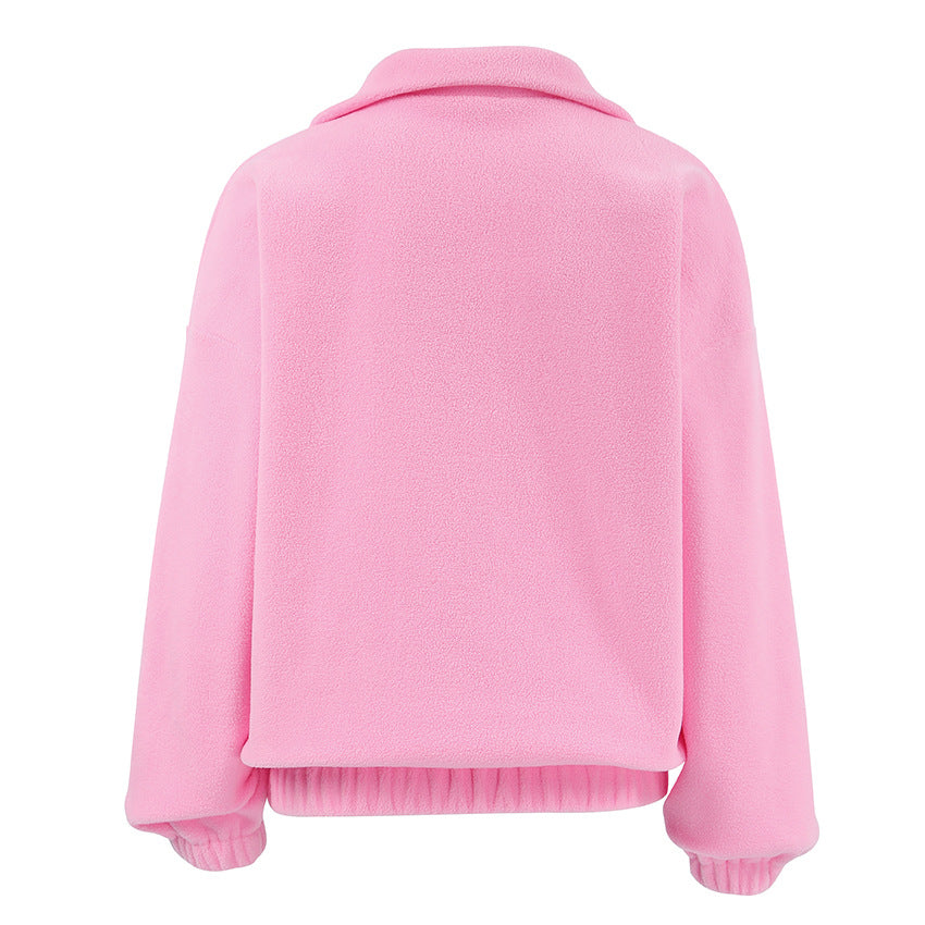 Pink Mood Pullover Zip-Up Lapel Elasticated Tunic Hoodie