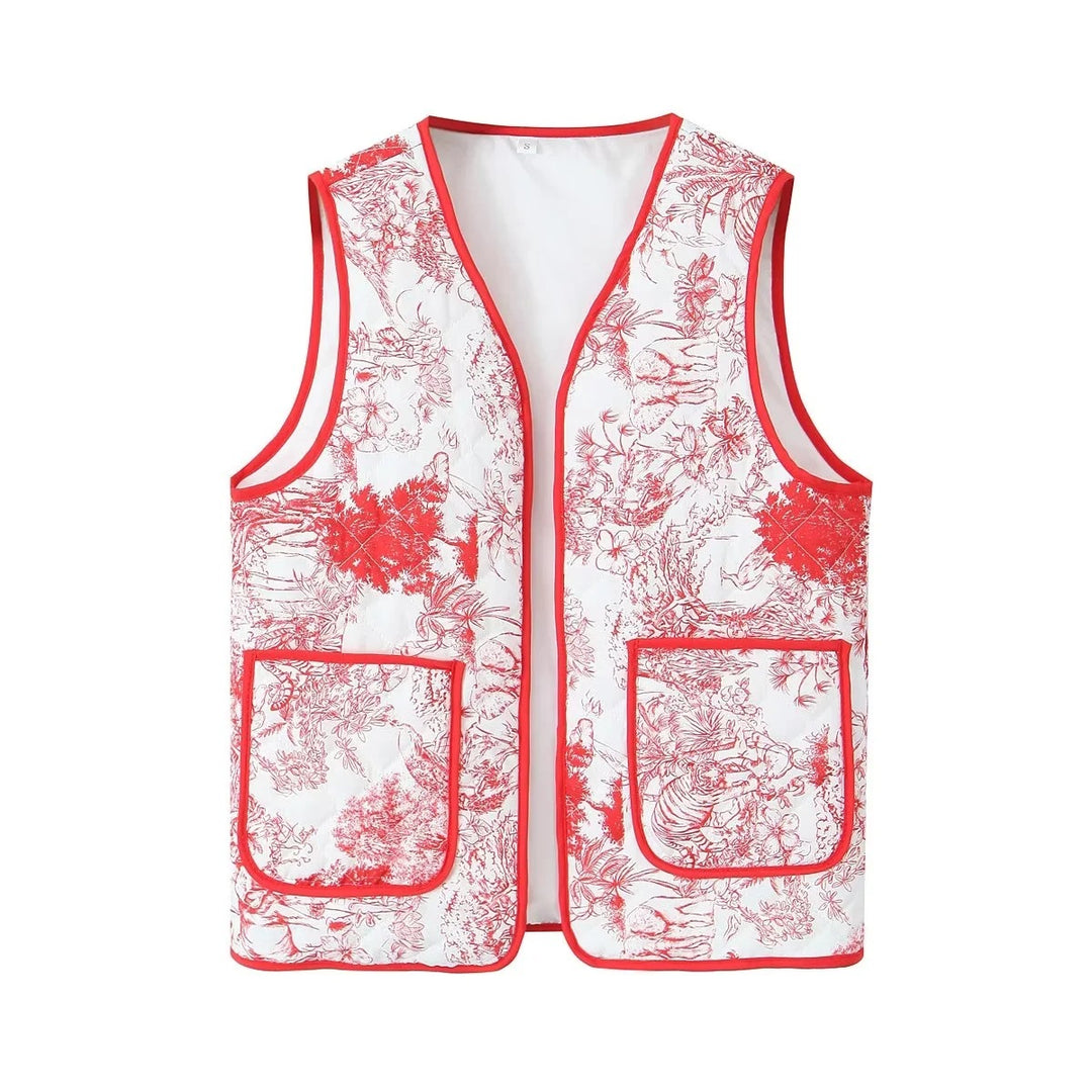 Vintage Patchwork Floral Print Quilted Pocket Waistcoat