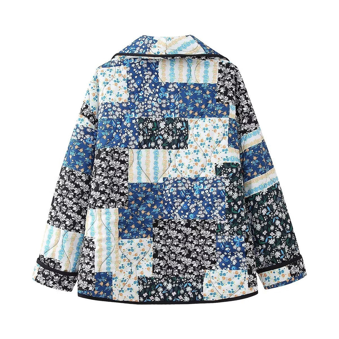 Blommigt Patchwork Print Lapel Pocket Jacka