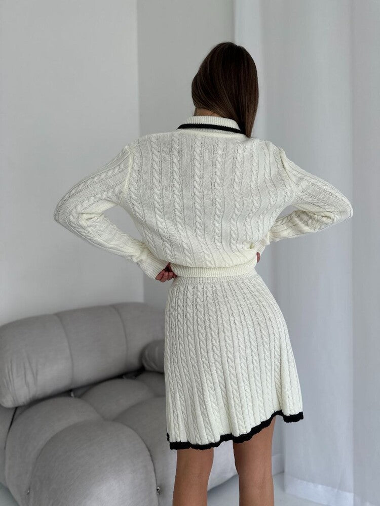 Solid Color Slim Knit Long Sleeve Skirt Two-Piece Set