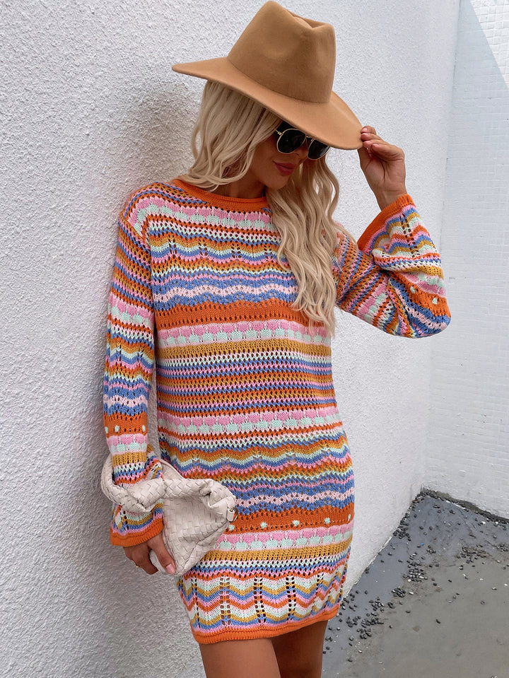 Striped Pullover Mid-Length Sweater Dress