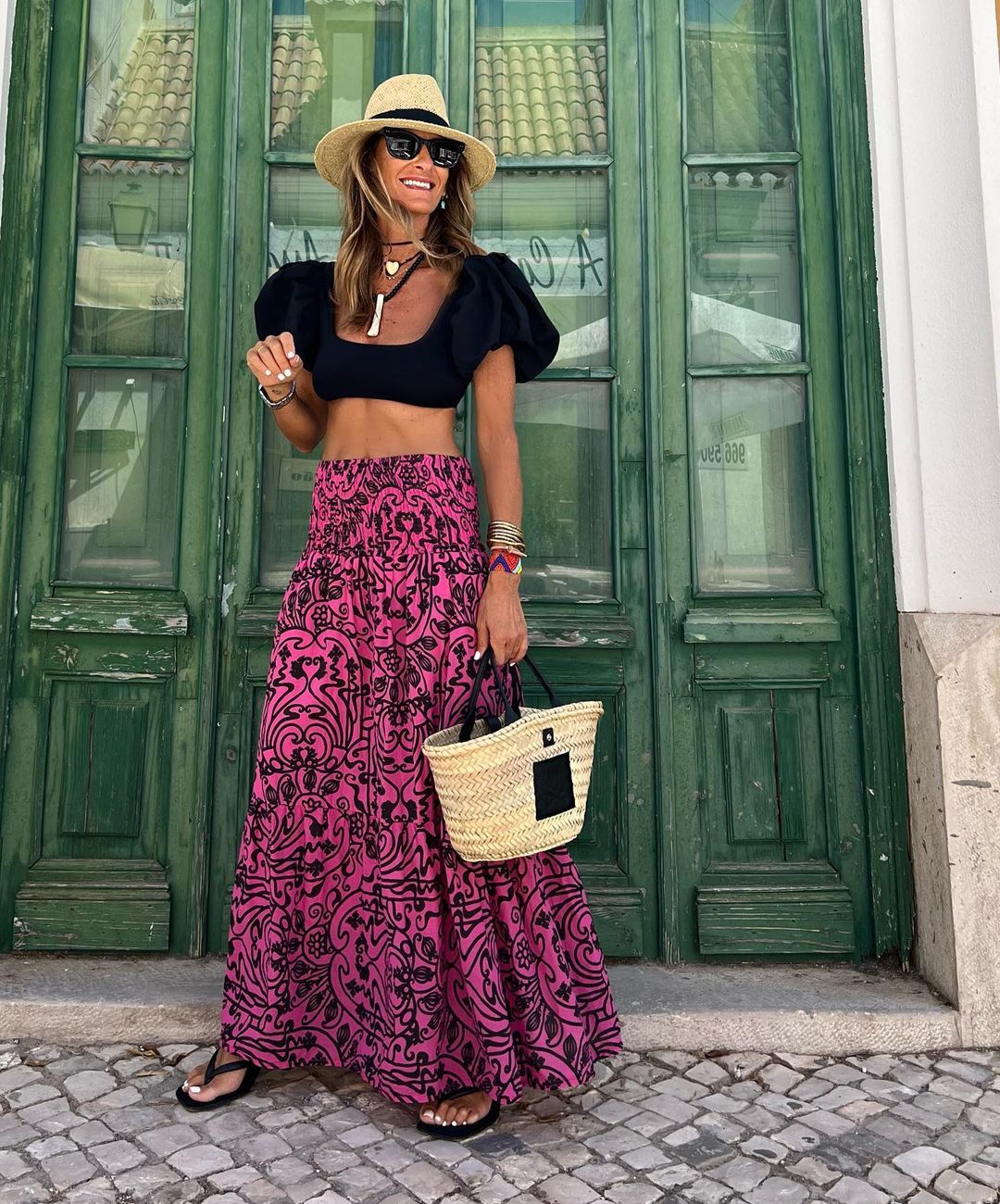 Bohemian Holiday Casual Print Skirt