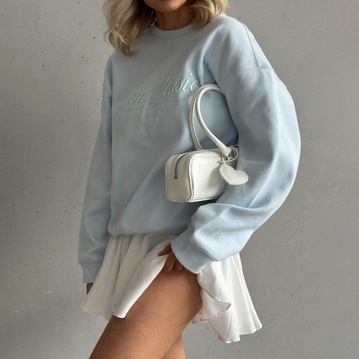 Candy-Colored Letter-Embroidered Crew-Neck Hoodie