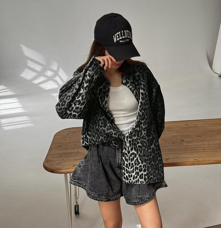 Street Style Leopard Print Big Pockets Jacka