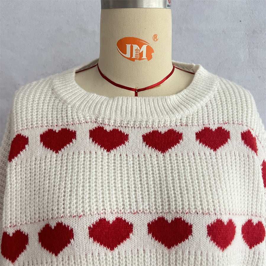 Lovey Red Heart Stripe Knitted Sweater