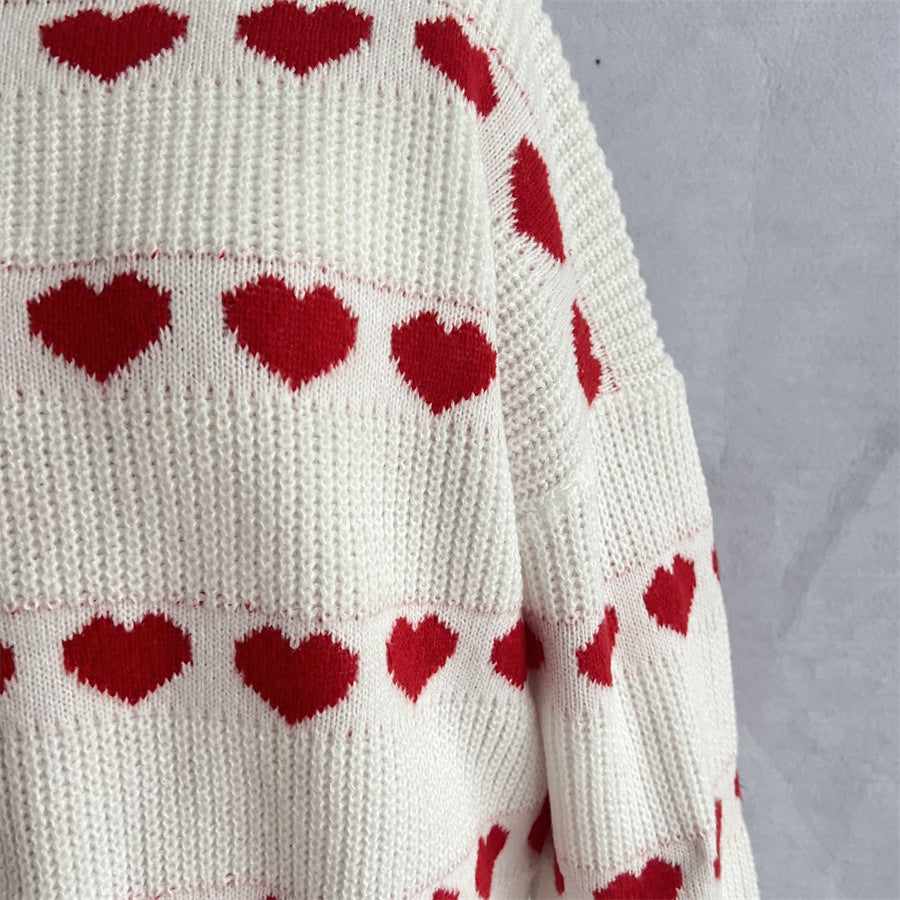 Lovey Red Heart Stripe Knitted Sweater