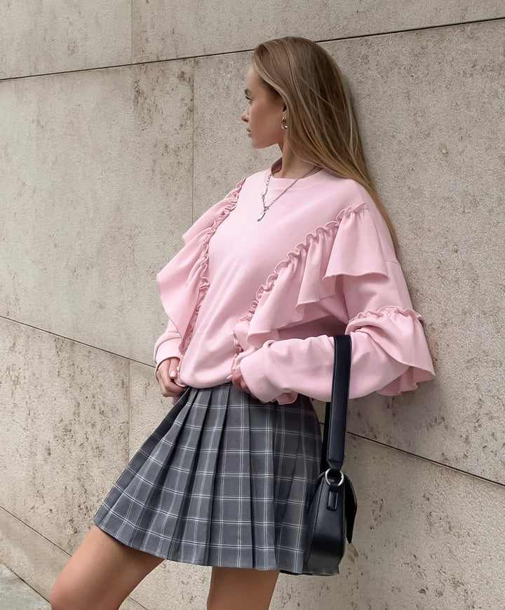 Pink Mood – Plissiertes Sweatshirt mit Rüschen