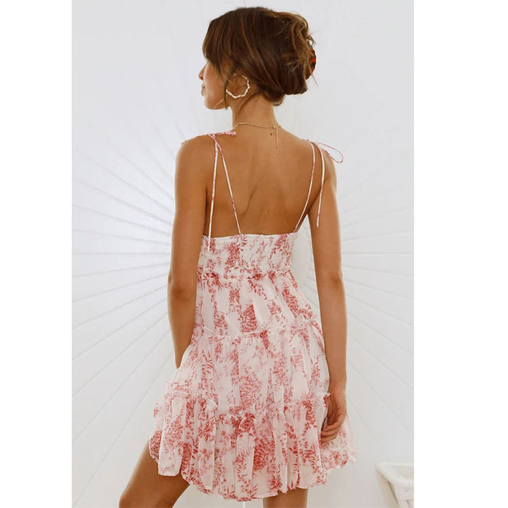 Backless Halter Printed Cake Mini Dress