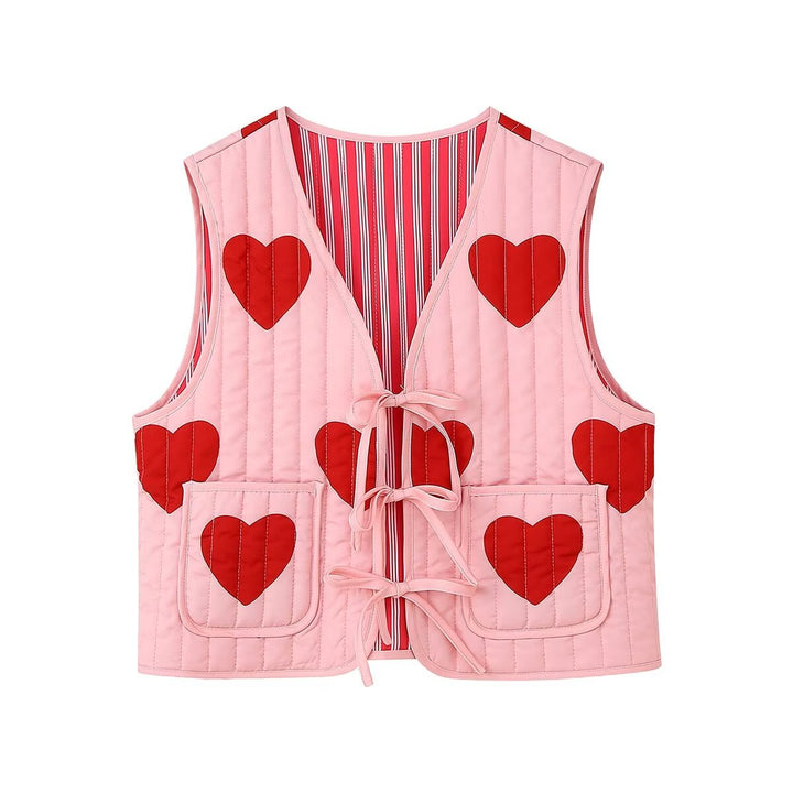 Gilet senza maniche con fiocco rosa e scollo a V con stampa a cuore