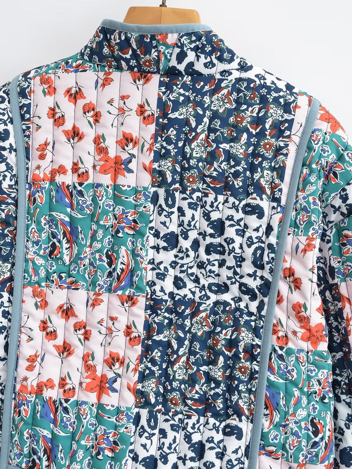 Floral Patchwork Print Drop Shoulder Jacket