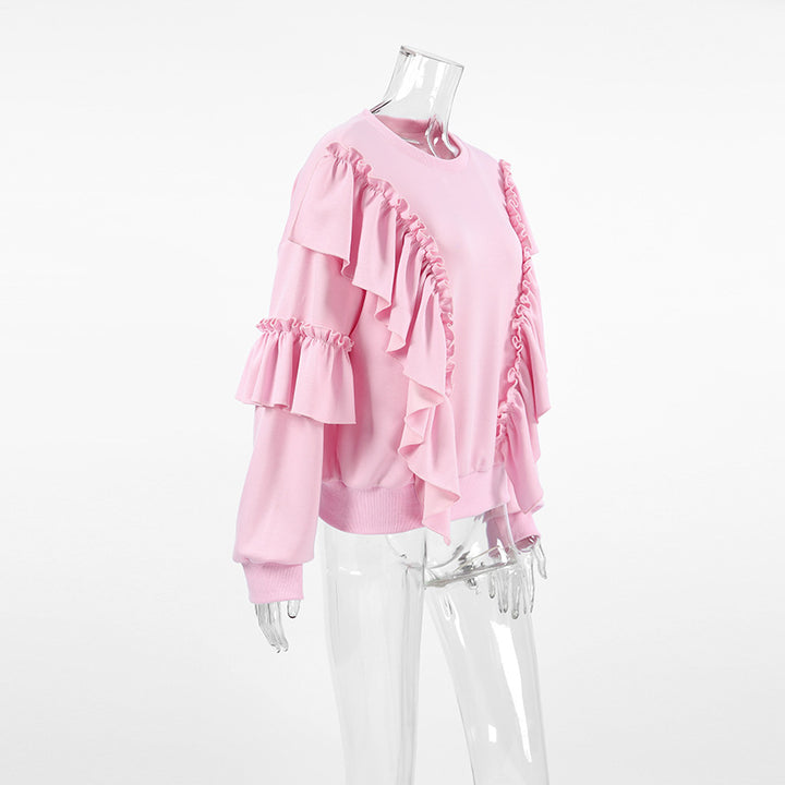 Pink Mood Pleated Ruffled Sweatshirt