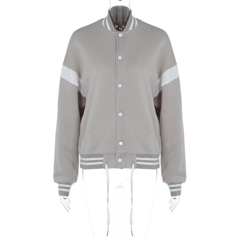 Street Style Patchwork Drawstring Baseball Jacket