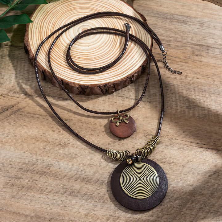 Wooden Disc Beaded Long Necklace