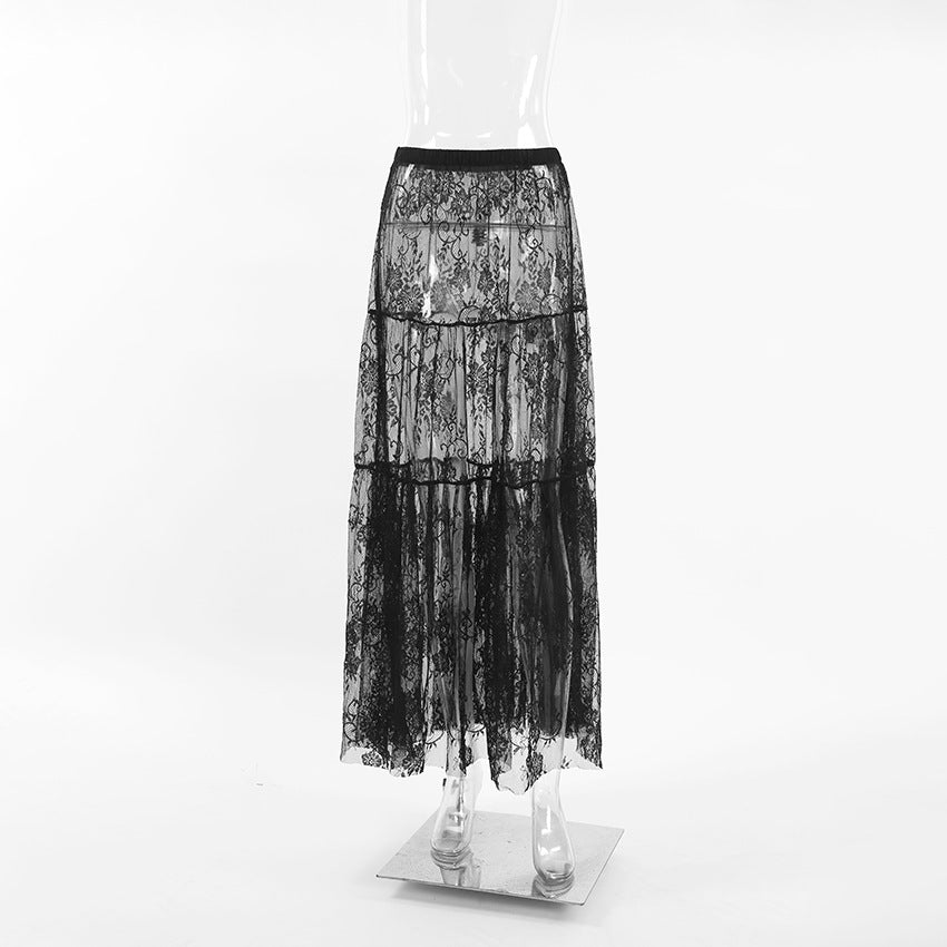 Black Lace See-Through Skirt