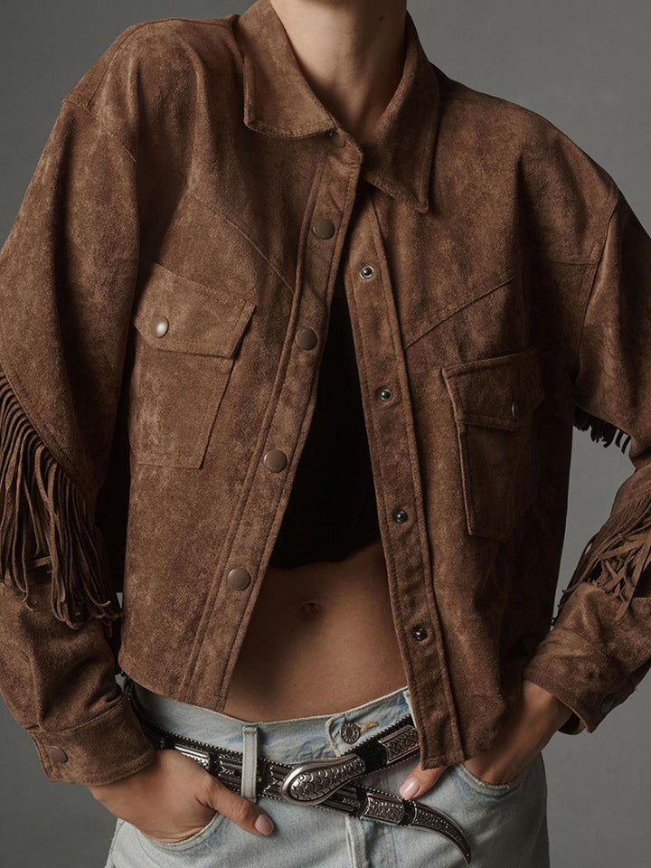 Western Cowboy Street-style Lapel Breasted Fringe Kort jacka