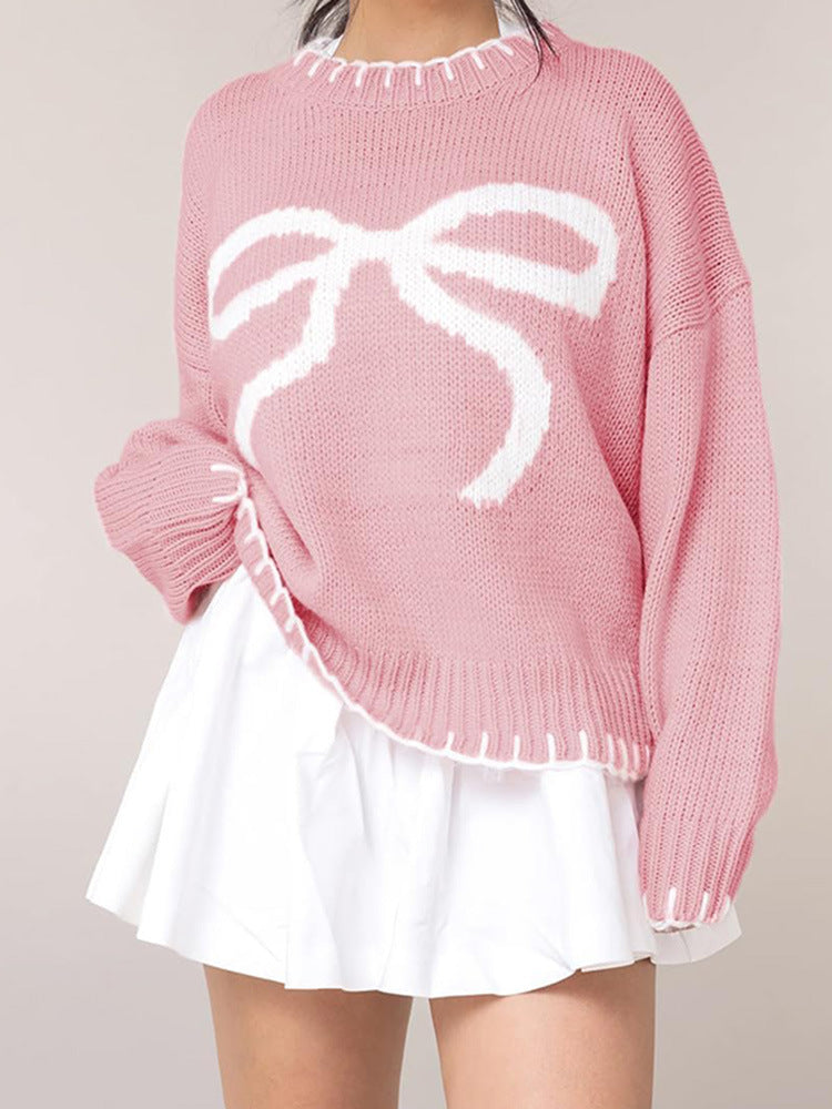 Cream Red Bow Knitted Sweater