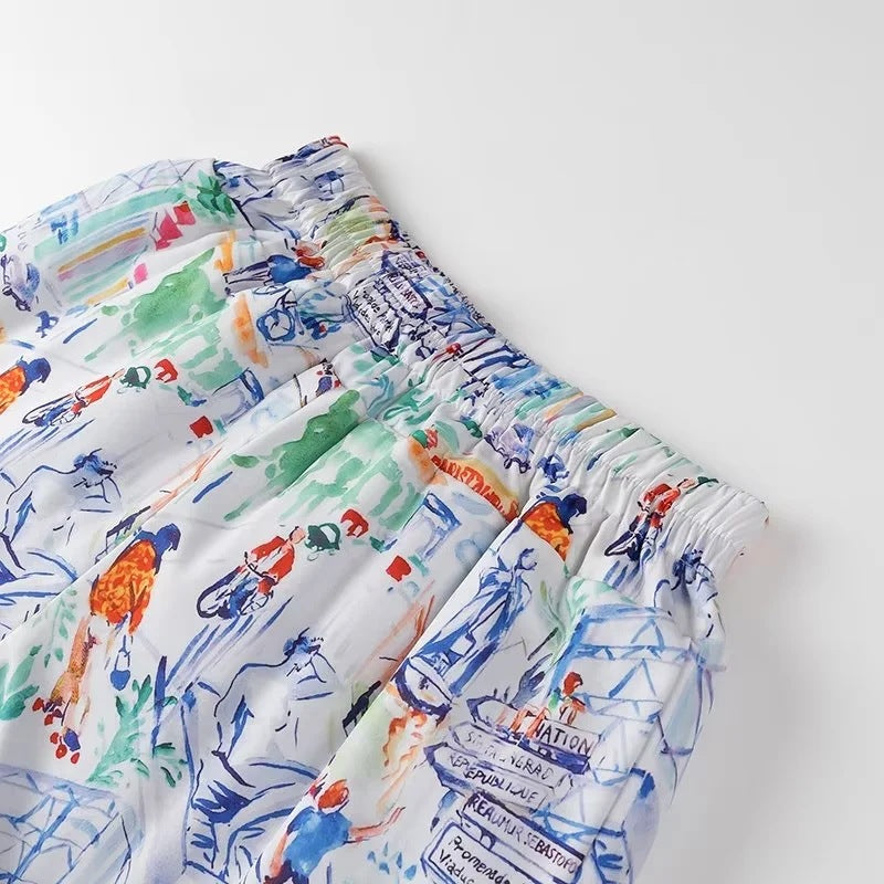 Jaqueta e short estampados com grafite