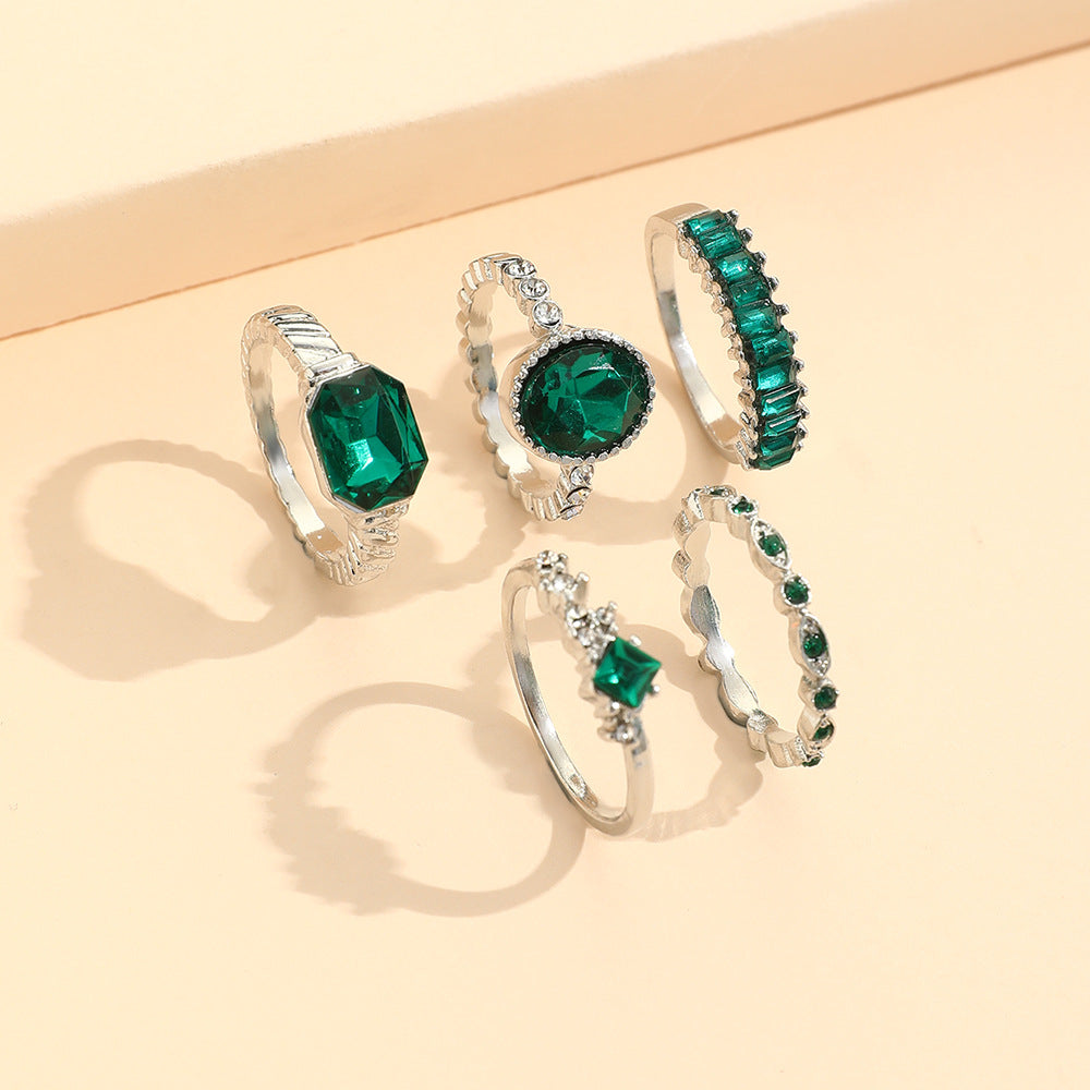 Imitation Emerald Diamond Ring Set 5 st