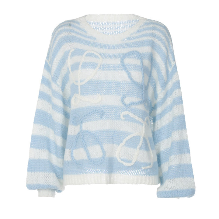 Blue White Contrast Striped Sweater