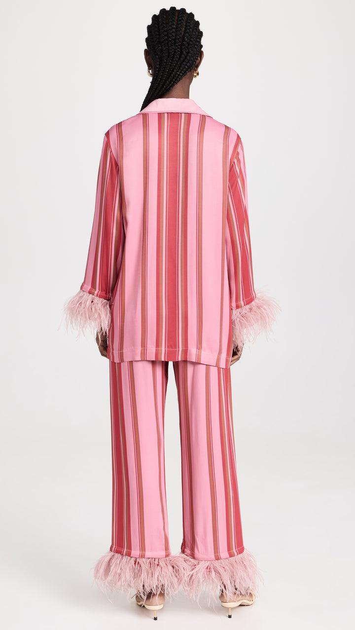 Party Pajama with Detachable Feathers in Pink Stripes