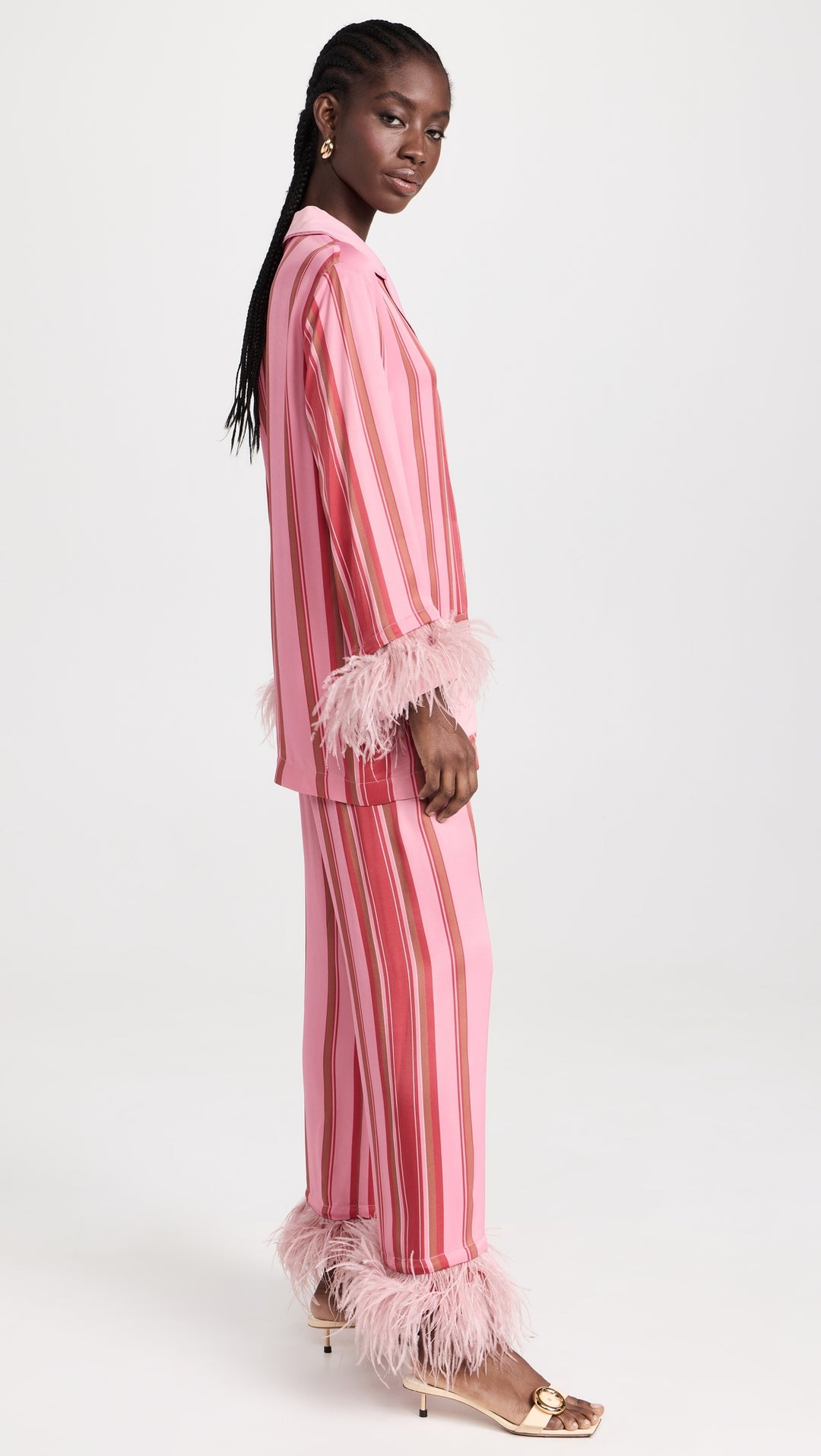 Party Pajama with Detachable Feathers in Pink Stripes