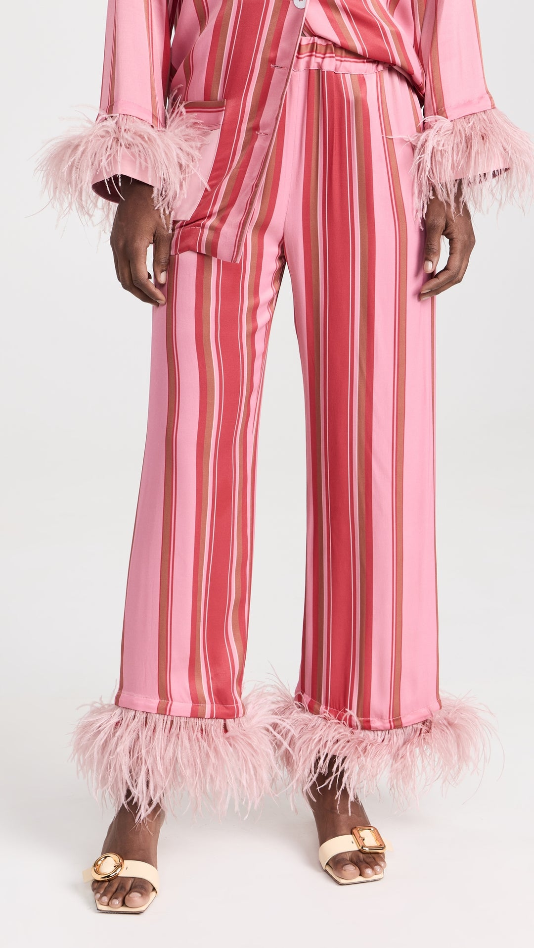 Party Pajama with Detachable Feathers in Pink Stripes