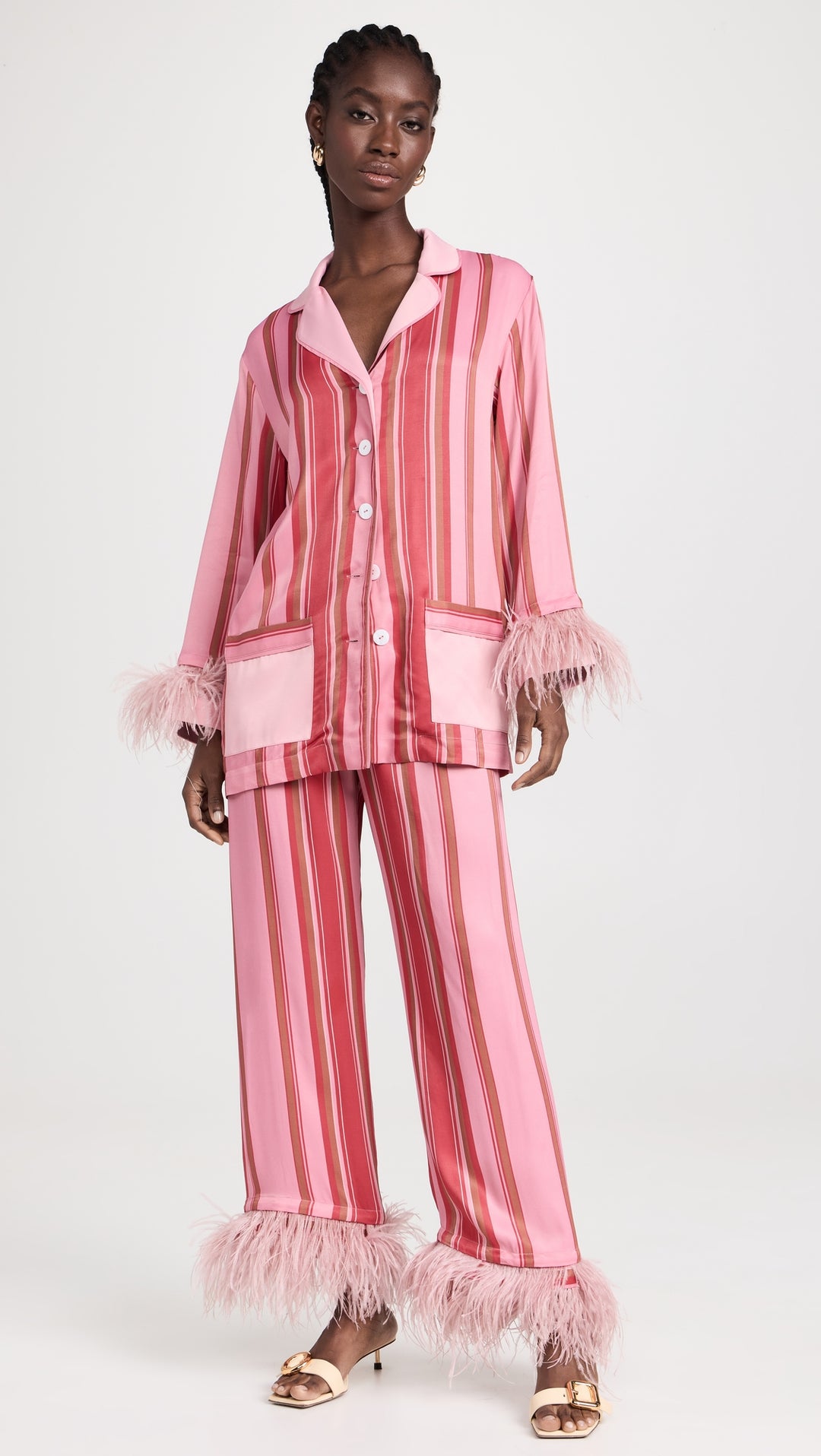 Party Pajama with Detachable Feathers in Pink Stripes