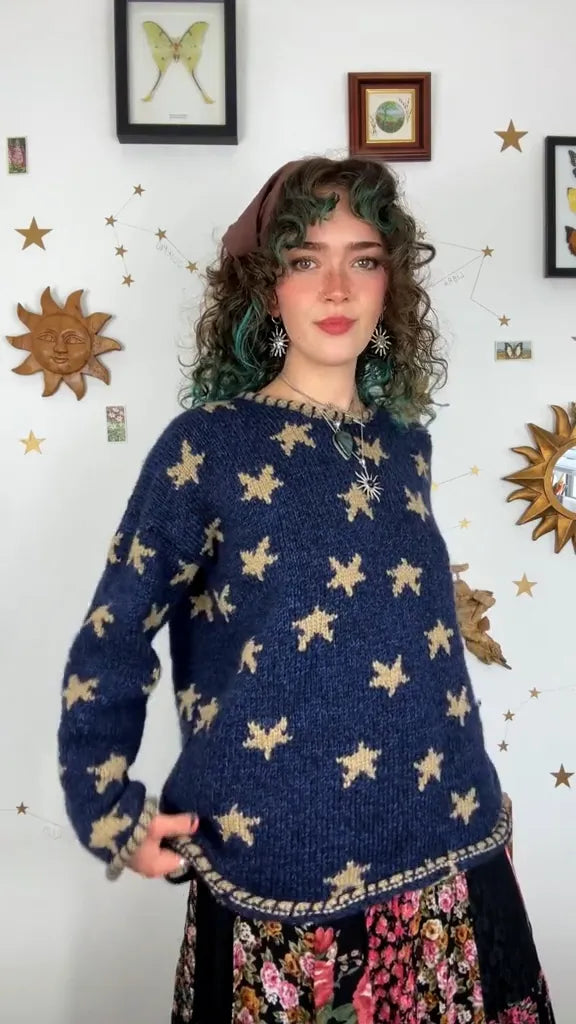 Maglione cardigan con cielo stellato retrò