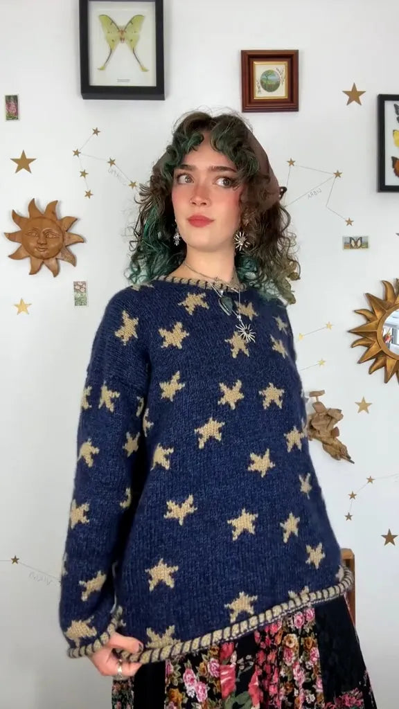 Maglione cardigan con cielo stellato retrò