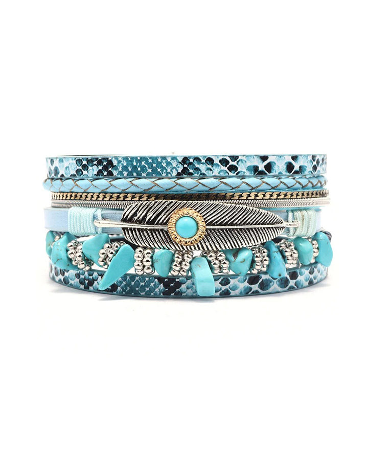 Feather Bracelet Wrist Ring Gravel Multi-Layer Leather Bracelet