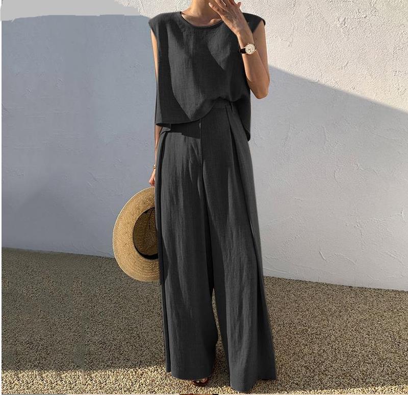 Suit Sleeveless Vest Top Wide Leg Pants Two-Piece Set