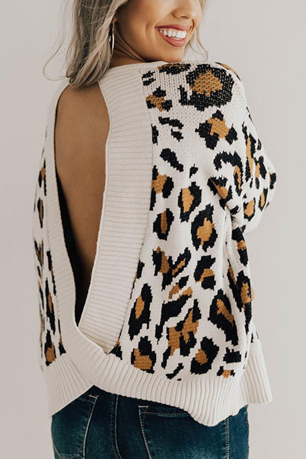 Open Back Leopard Sweater in Ivory