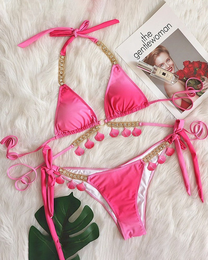 Lace-up Gradient Print Bikini