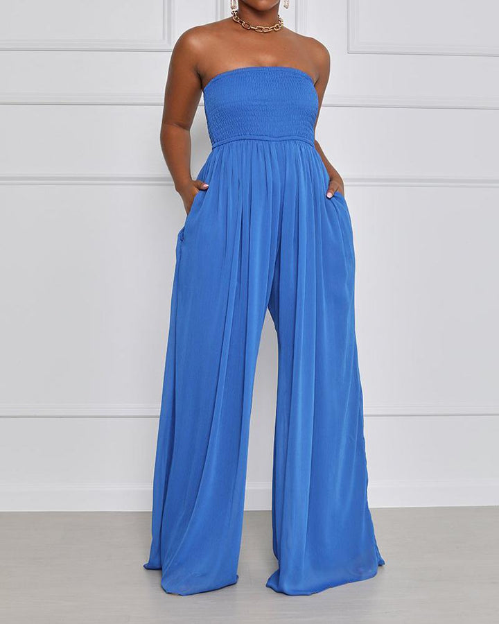 Solid Color Loose High Waist Jumpsuit