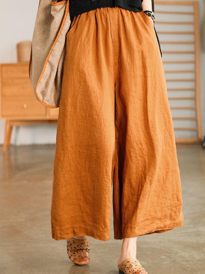 Women's Casual Loose Cotton Linen Wide Leg Pants