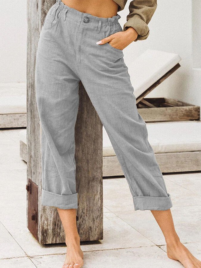 Women's Cotton Linen Loose High Waist Casual Trousers